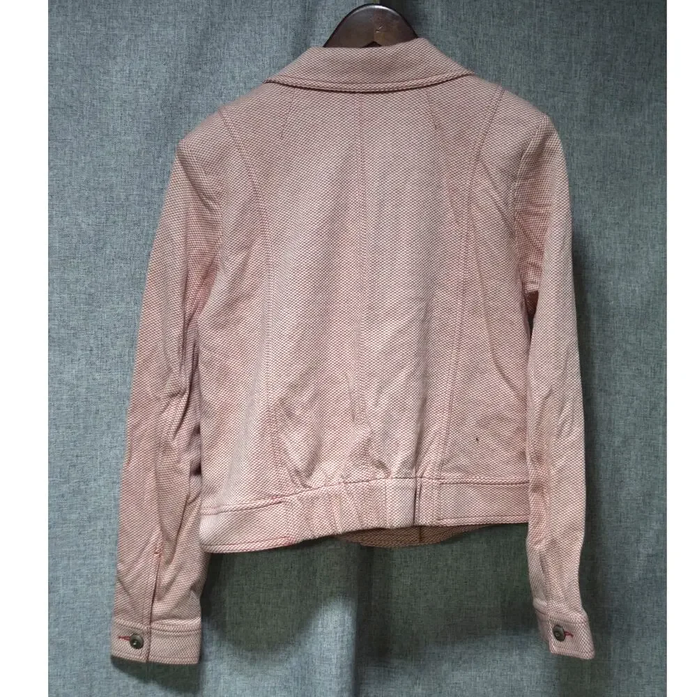 Cabi Textured Button Front Cropped Jacket – Pink/Red – Large - Picture 4 of 4